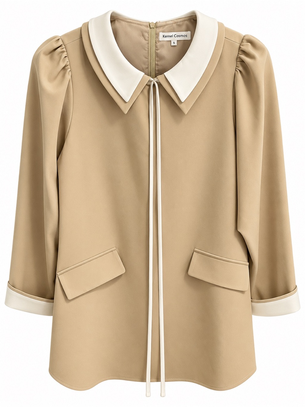 Women's Tan Mini Dress with Cream Contrast Collar